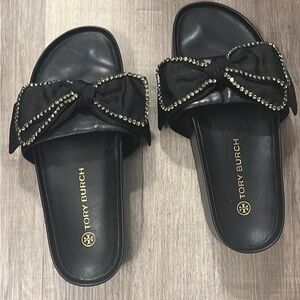Tory Burch bow slides Size 7 1/2 in almost perfect condition